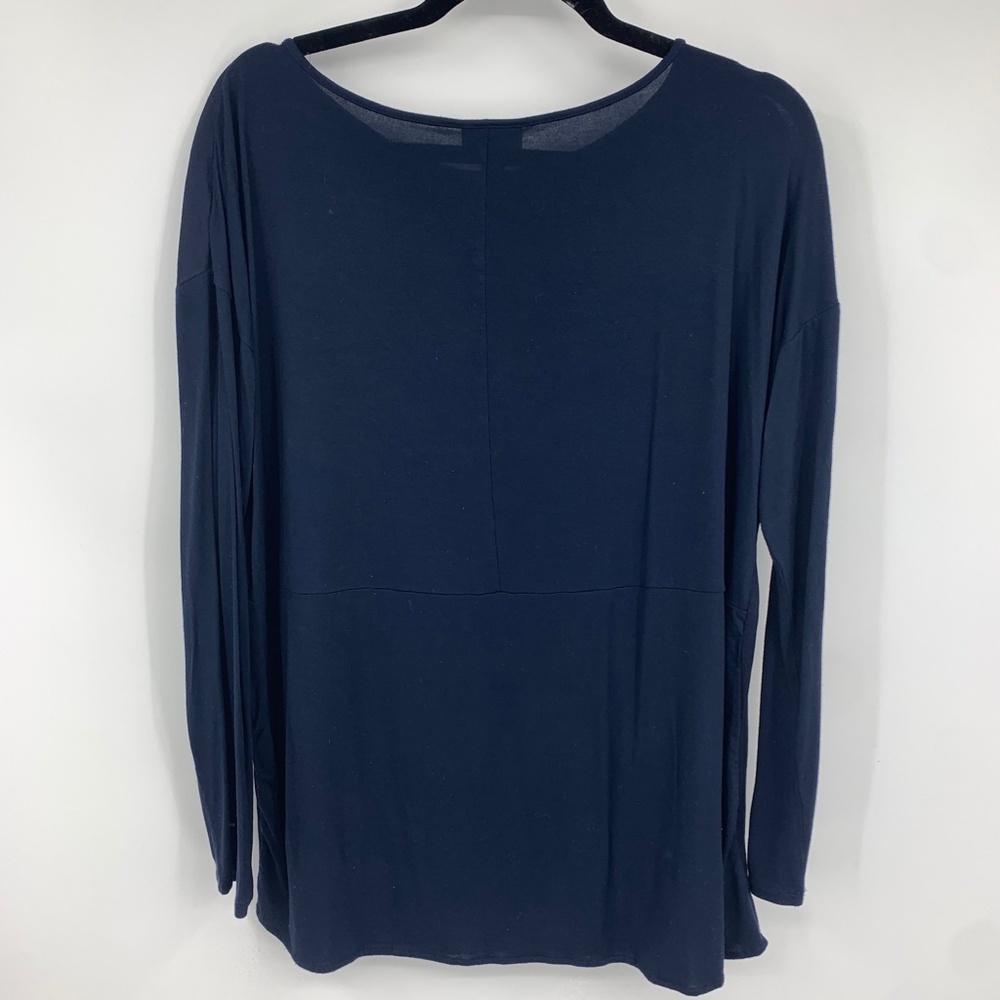 J Jill medium blouse pullover woven front knit back blue long sleeve stretch - Picture 9 of 9